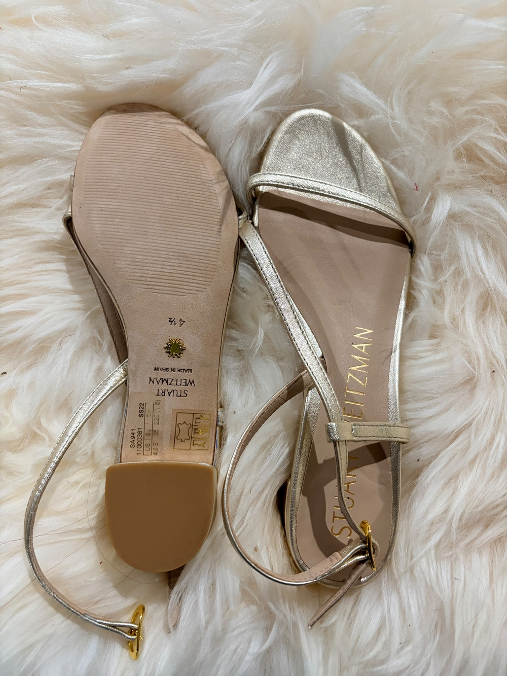 Stuart Weitzman Metallic Gold Open-Toe Ankle-Strap Sandals